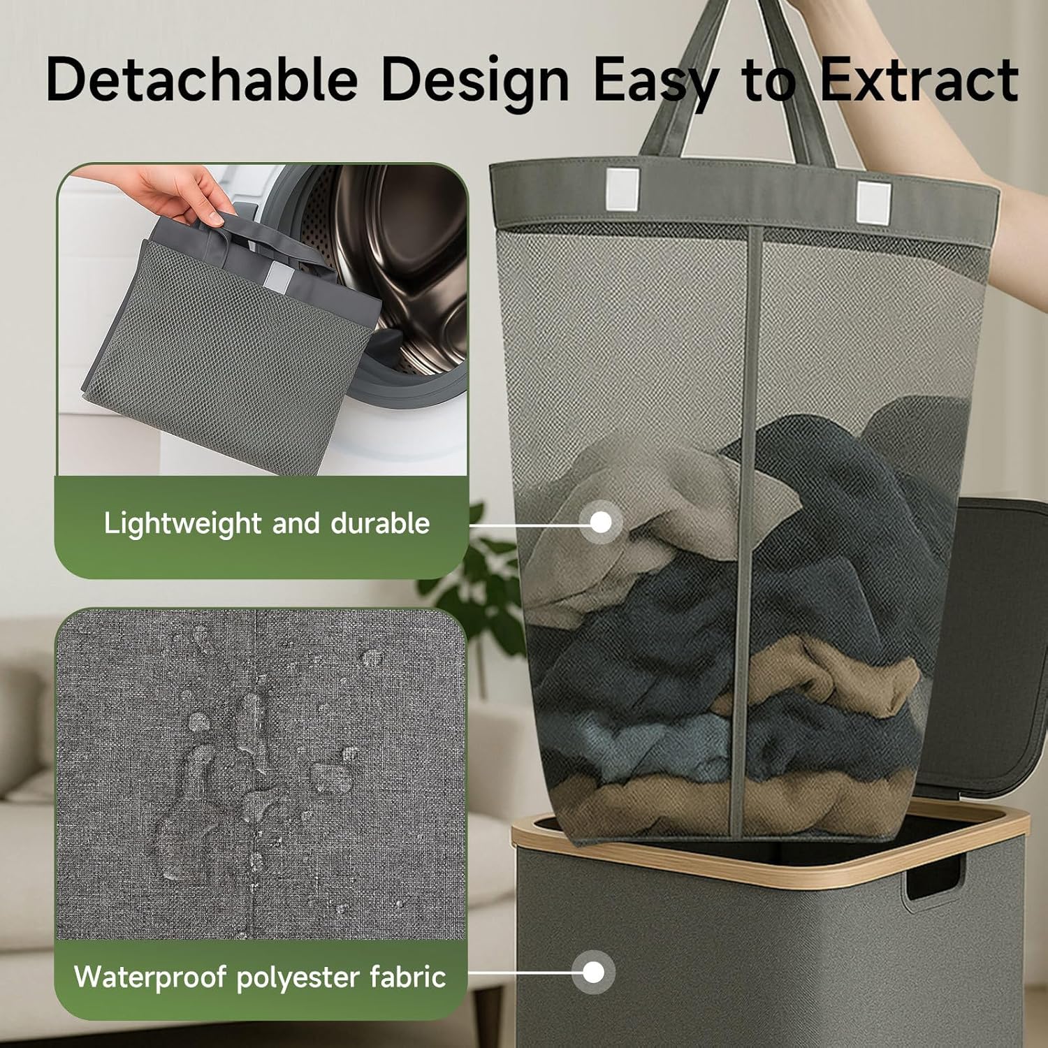 100L Foldable Laundry Basket with Lid, Dirty Clothes Hamper for Dormitories and Gyms | Laundry Hamper with Removable Bag, Gray