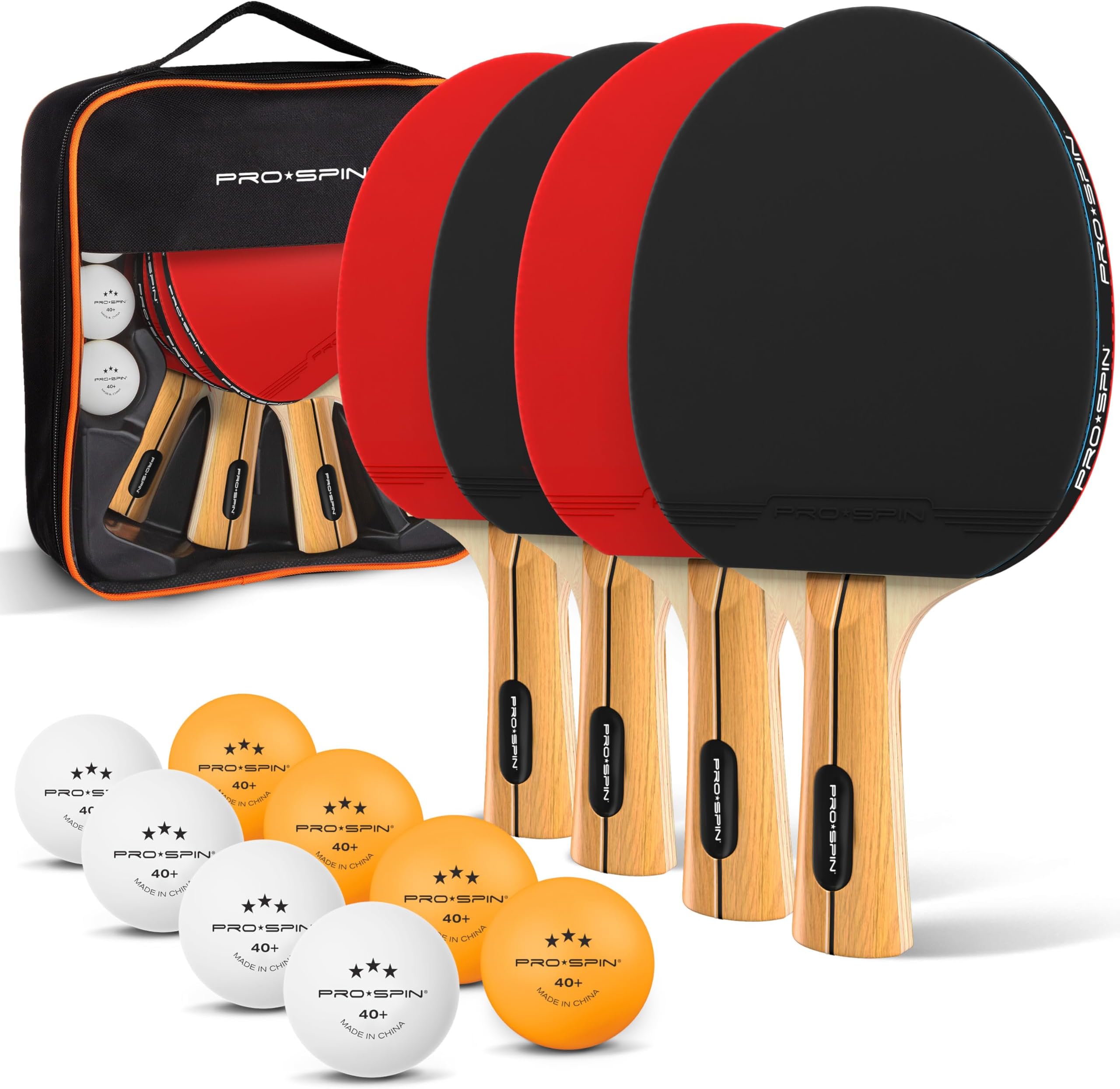 PRO-SPIN Table Tennis Bats - High-Performance Table Tennis Set with Premium 3-Star Ping Pong Balls & Compact Storage Case