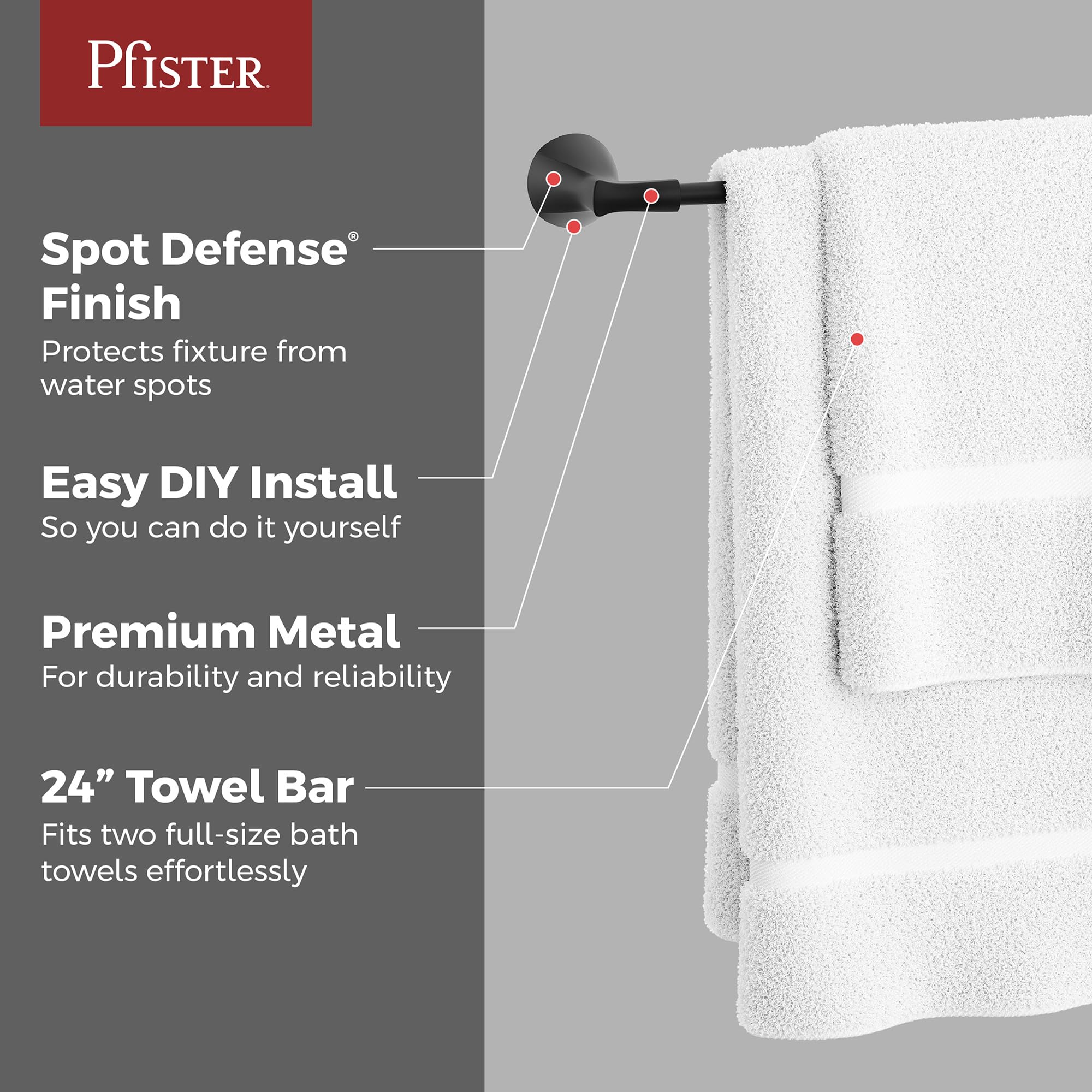 PFISTER Willa BTBWLL2B - Barra portasciugamani da bagno, 61 cm, montaggio a parete, avvitabile, finitura nera opaca