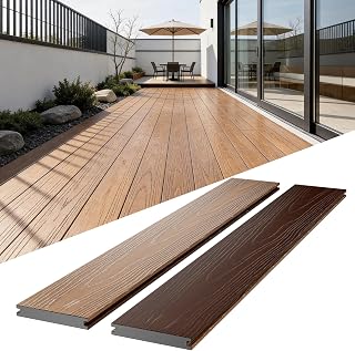 ShunHong 8ft Solid WPC Composite Decking Boards 6-Pack Redwood & Maple - Rot-Proof Zero Maintenance for Patio Poolside Backyard 21.72sqft