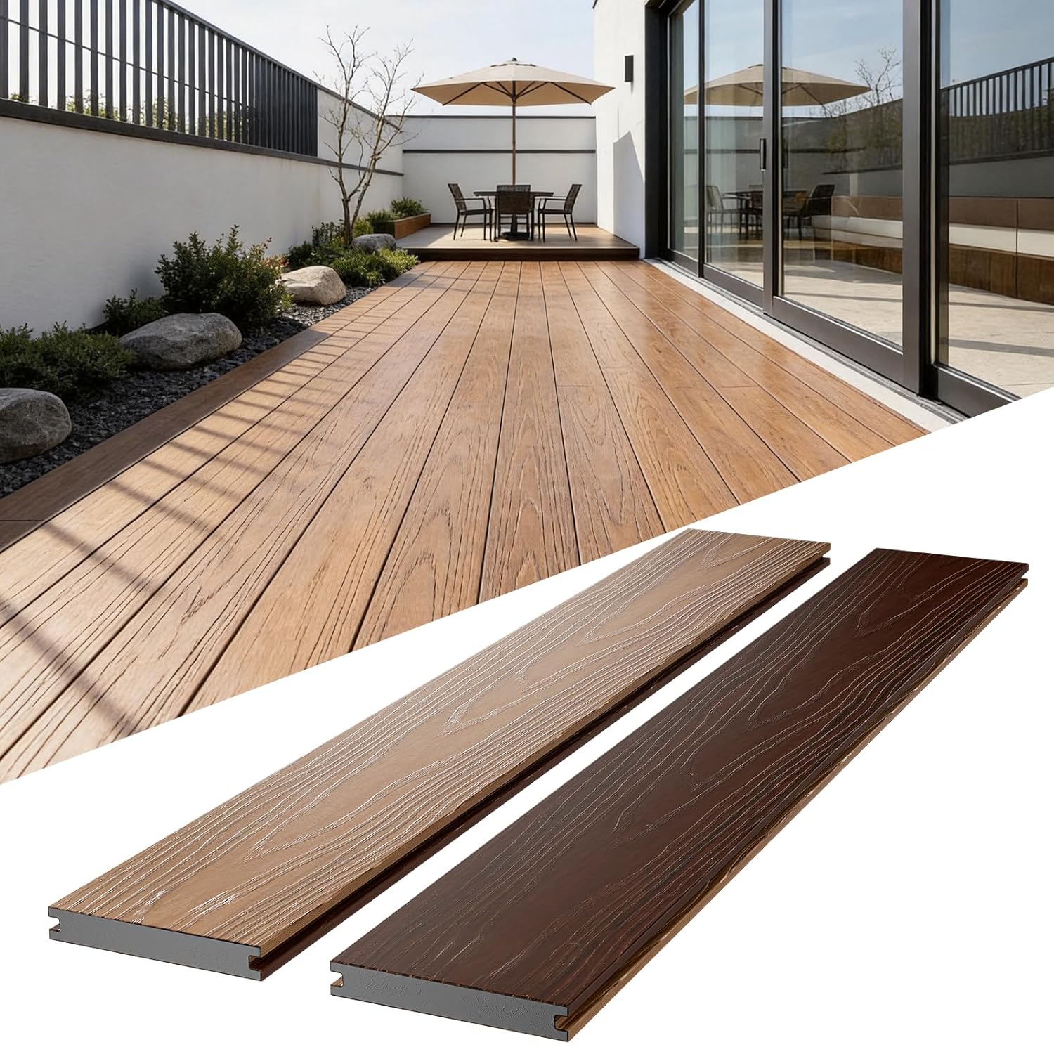 ShunHong 8ft Solid WPC Composite Decking Boards 6-Pack Redwood & Maple - Rot-Proof Zero Maintenance for Patio Poolside Backyard 21.72sqft