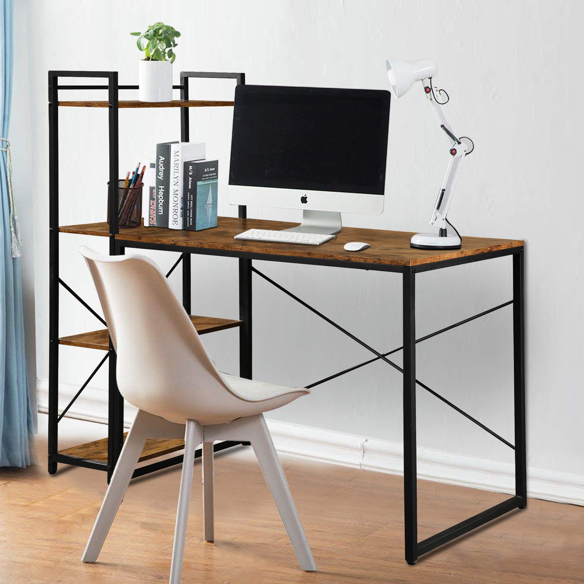 Buy LENTIA Desk with Storage Shelves Bookshelf Industrial Bookshelf Bookcase Shelving Unit Stand