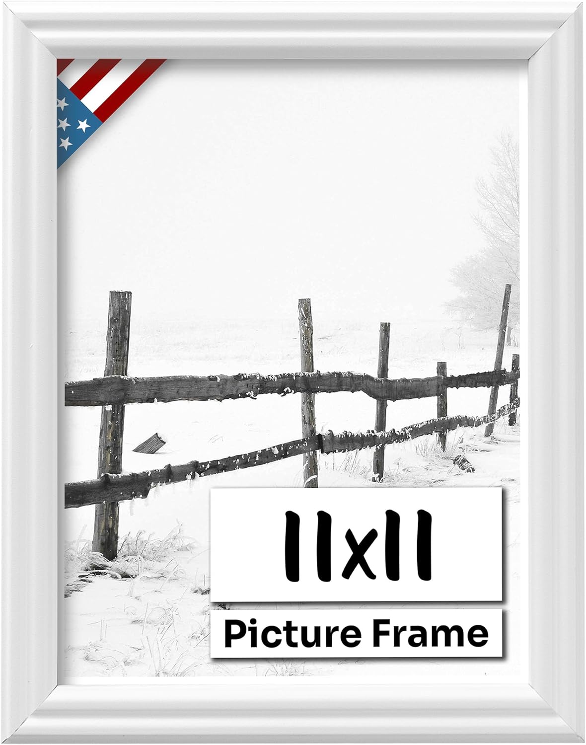 White 11x11 Picture Frame .75" Inch Wide - White Wall Decor Handmade Solid Wood Frames with Preinstalled Hangers and UV Blocking Plexiglass 11x11 Frame