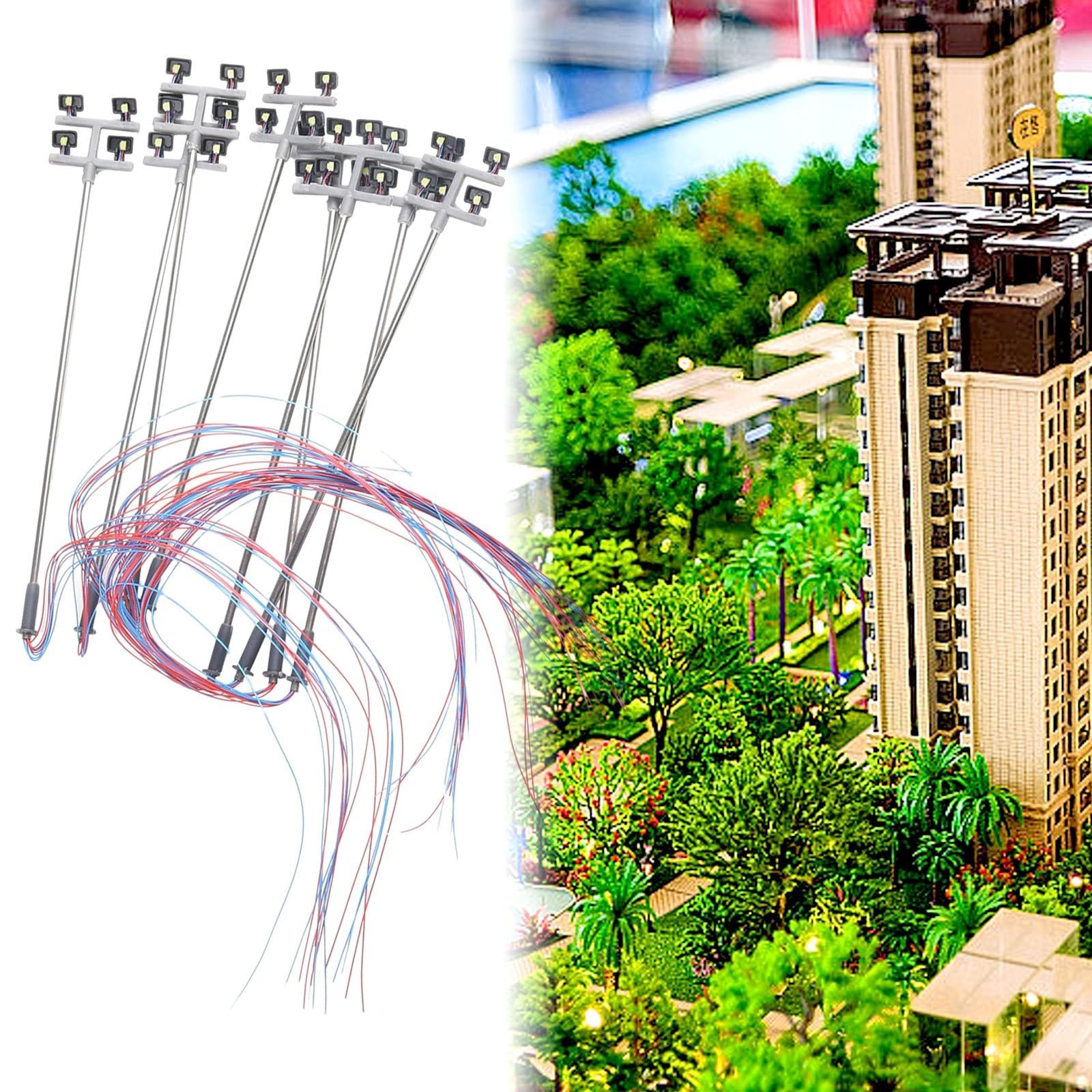 8Pcs Model Railway 1:87 HO OO Scale Plaza Lamps LED Street Light Stadium Lights For Railway Building Layout