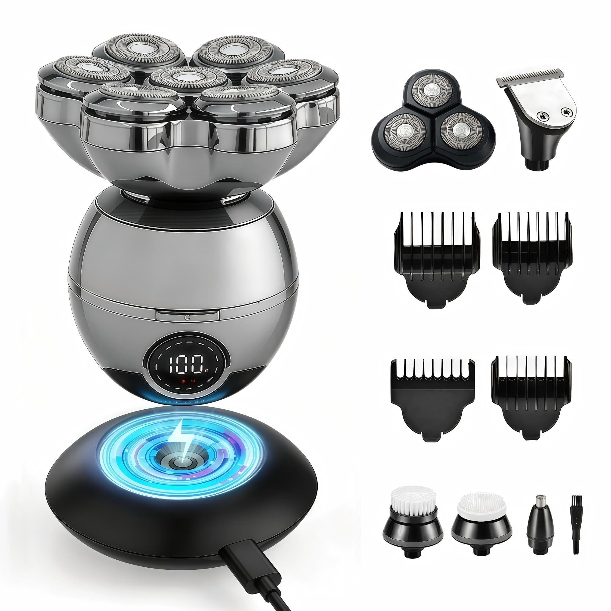 Trimpod 3.0 the Ultimate Shaver for Men and Women, Wet Dry Electric Razor | 6 in 1 Grooming Kit with 7D & 3D Floating Head Nose Trimmer Face Clean Brush, Rechargeable, for Blad Head, Face, Leg, Body-image-35