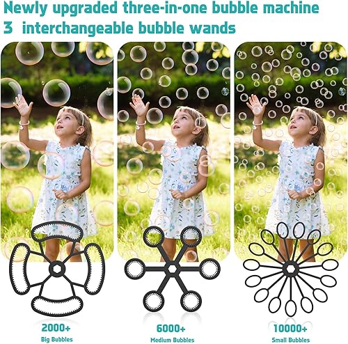 Miniatura 3 de Máquina automática de burbujas para niños, soplador de burbujas portátil de 13.5 fl oz, súper tanque, burbujas en burbujas, más de 8000 burbujas por