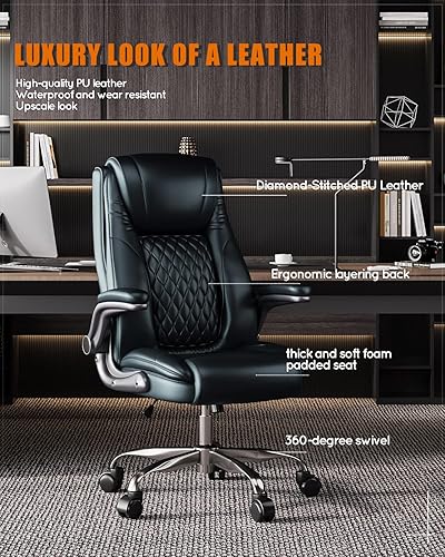 Miniatura 6 de Silla de oficina ergonómica de respaldo alto con soporte lumbar ajustable, silla ergonómica de escritorio de oficina en casa con ruedas, silla de