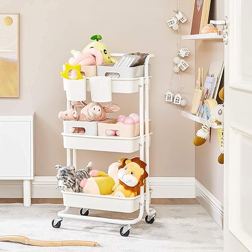 Miniatura 7 de SONGMICS Carrito rodante, carrito de almacenamiento de 3 niveles, carrito de almacenamiento con asa, 2 organizadores pequeños, marco de acero,