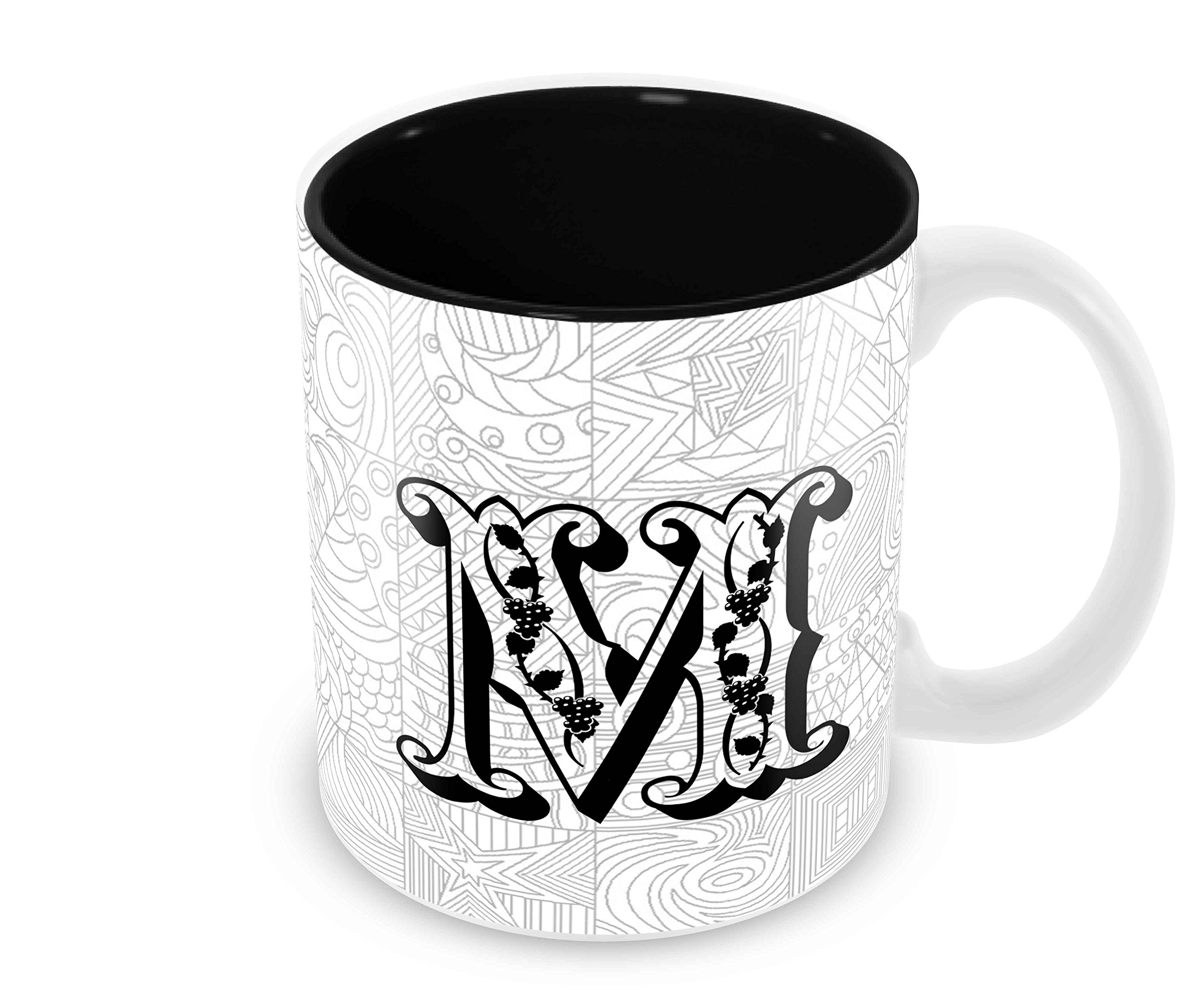Tuelip Custom A - Z Alphabet Designer Printed Mug | Floral Wreath - Candy Apple | Tea & Coffee Cups (350 ML) (M)