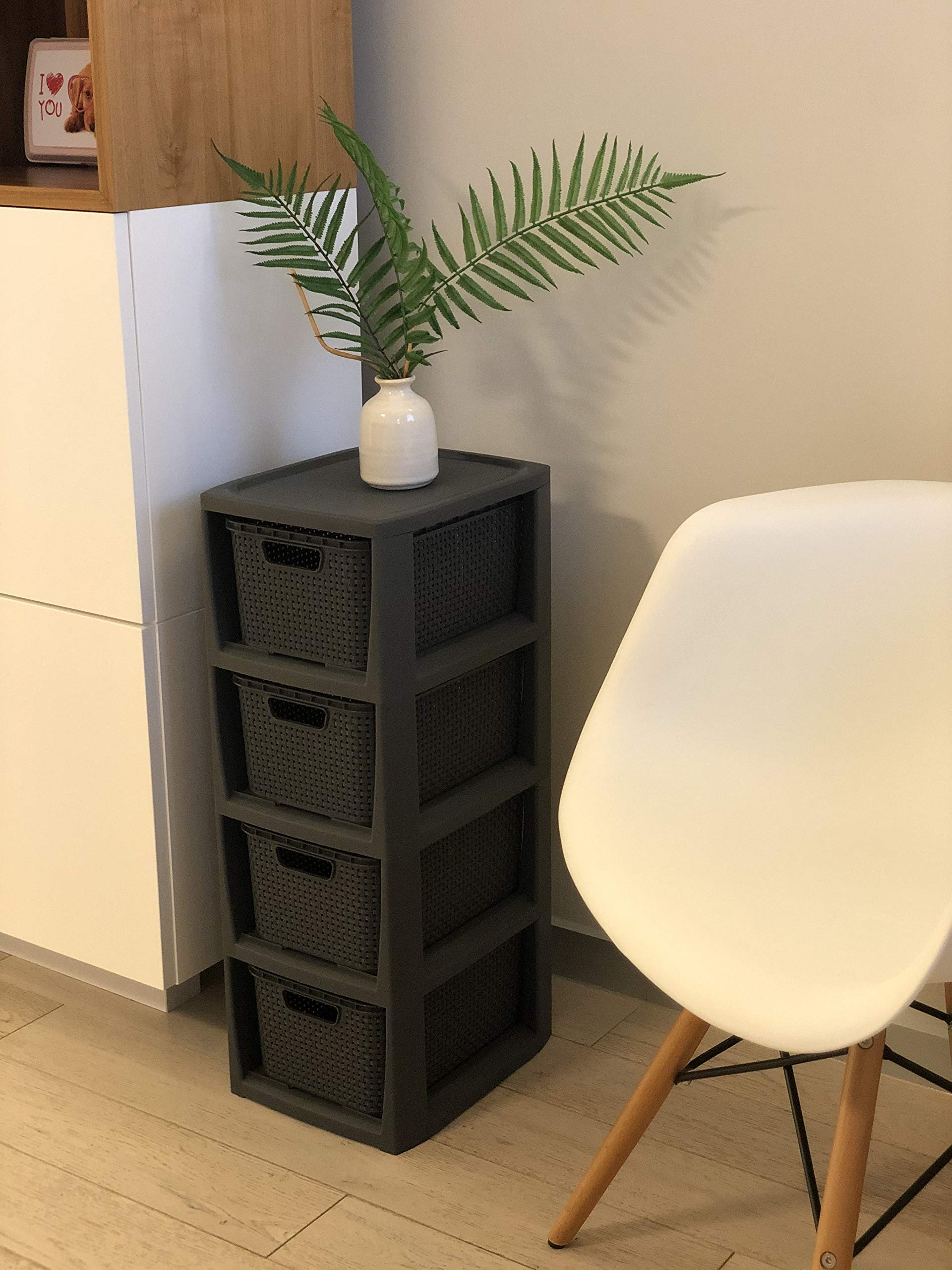 BranQ - Home essential Scaffale in rattan, in plastica, antracite, 23 x 29 x 65 cm