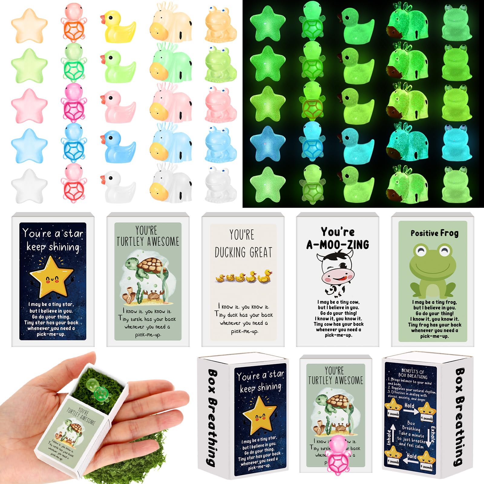 50 Sets Affirmations-Geschenkboxen – Mini-Leuchtharz-Figuren Zur Emotionalen Unterstützung, Für Kollegen & Team