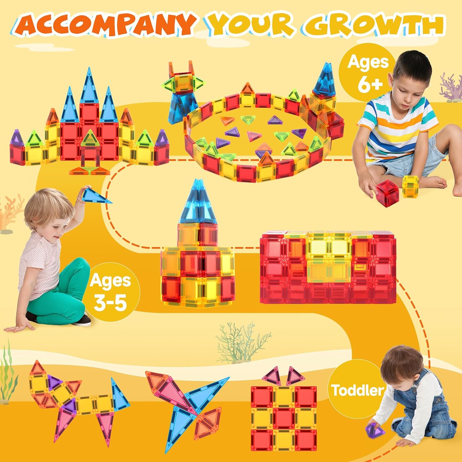 Mini Magnetic Tiles 32pcs, STEM Travel Building Blocks Set for Toddlers 3-10, Portable Construction Toys for Boys & Girls