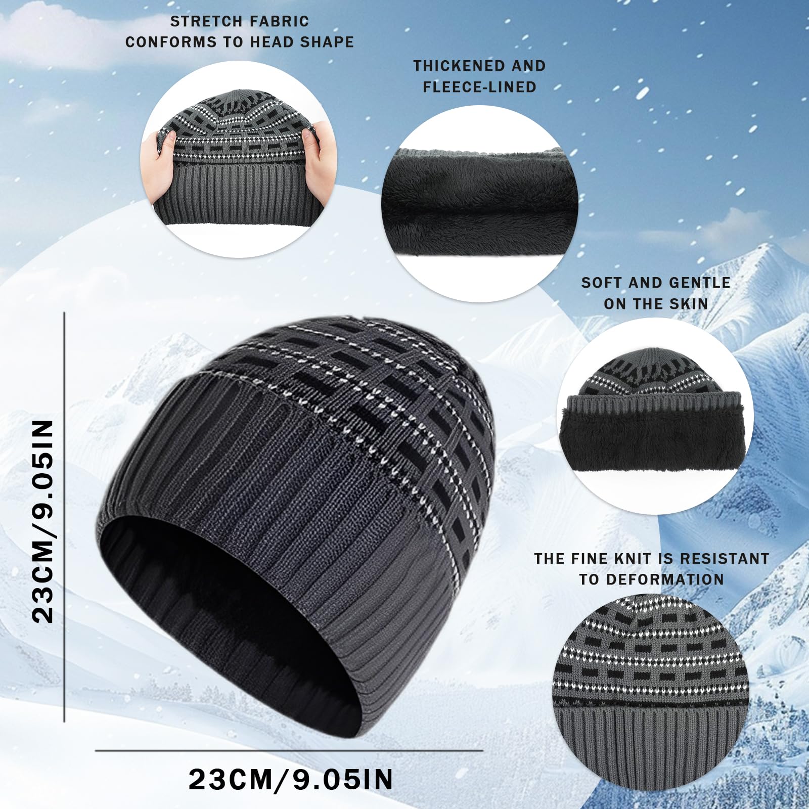Conjunto Bufanda y Gorroy y Guantes Hombre,Cálida Bufanda Hombre Gorro Invierno con Forro Polar Guantes TermicosTáctiles,3 Piezas Regalos Ideales para Cumpleaños y Navidad