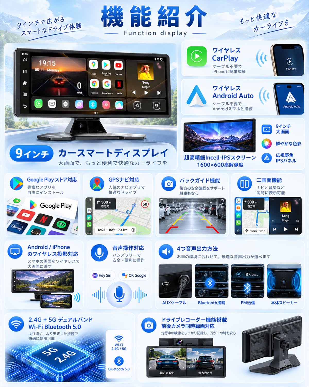 Amazon.co.jp: 【2026超薄型】 ディスプレイオーディオ 9インチ