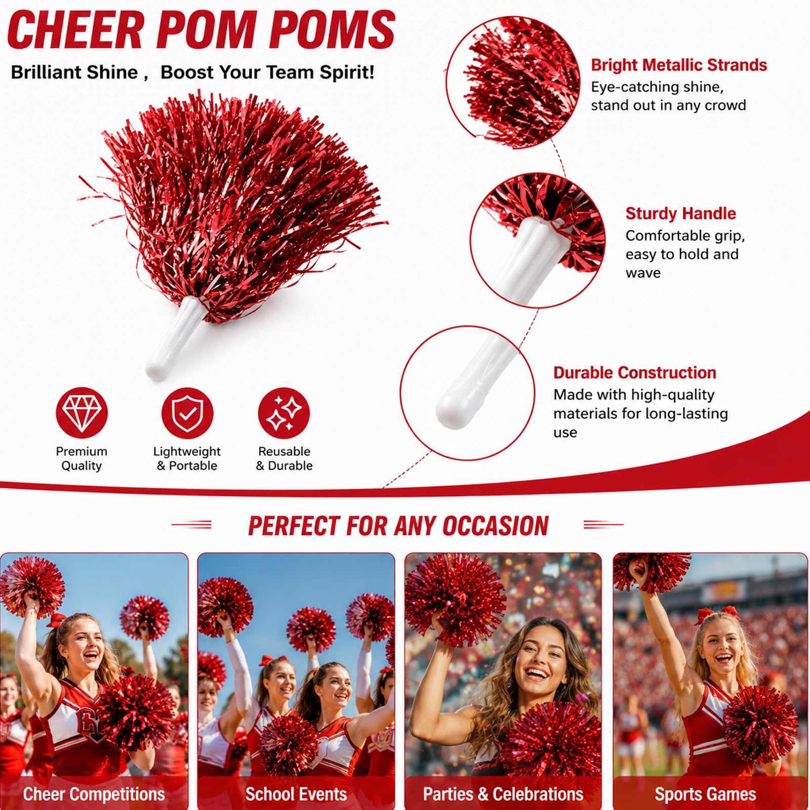 Keltorio 20 pompones de animadora rojo para eventos deportivos fiestas carnaval