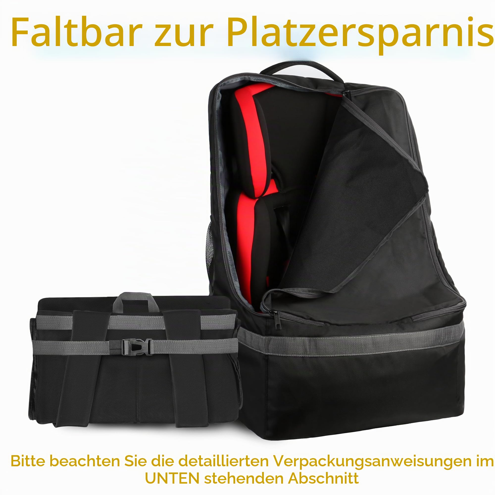 YOREPEK Autositz-Reisetasche, Transporttasche für Kindersitz Flugzeug, Rucksack mit Schultergurt & Hüftgurt, Wasserdicht, 45x45x71cm, Schwarz