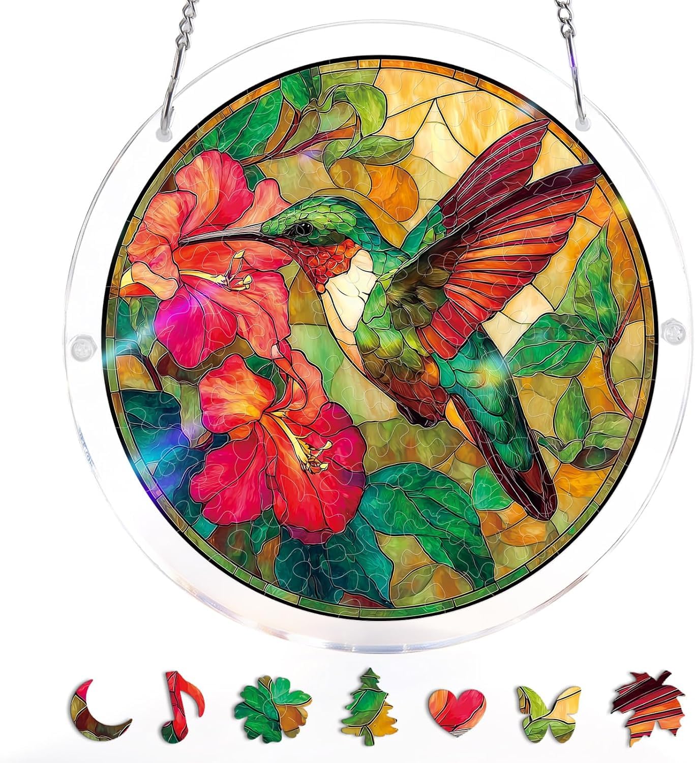 Acrylic Puzzles Suncatcher, Hummingbird Puzzle, Acrylic Suncatcher Puzzles for Doors Garden, Mother's Day Christmas Birthday Gifts for Women Men (S - 7.4 * 7.4in)