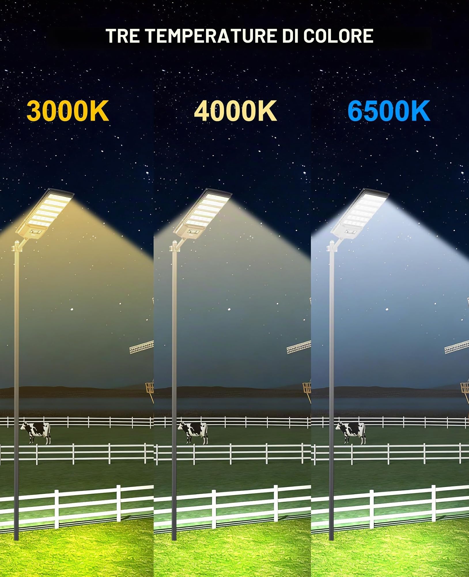 JAYNLT Lampione Solare LED Esterno con Sensore Movimento, 6500K Faro led Esterno Lampada Stradale Solare con Telecomando per Garage, Cortile, Strada-2 Pack