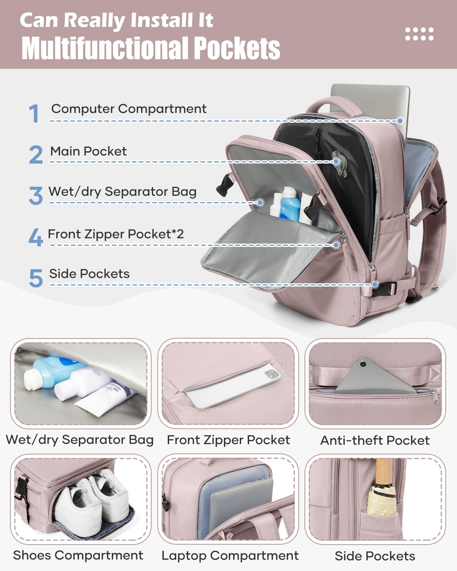 SZLX Mochila al Vacio con Bomba Mochilas Viaje Cabina Avion 40x30x20 Ryanair Vueling Wizzair Equipaje de Mano 40x20x25 Bolsas de Viaje Mujer Maletas 45x36x20 Easyjet Mochila Portátil con USB Hombre | Equipaje cabina 40x30x20 vacío para Ryanair Wizz air vo