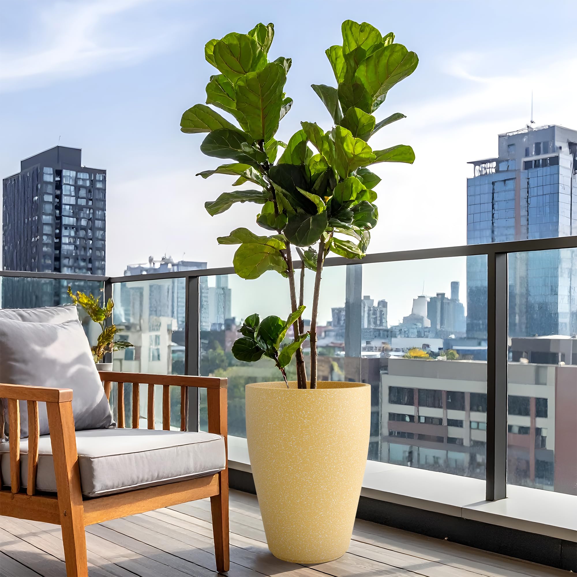 YUCCABE ITALIA FOXB VNR 18 INCH Pots for Plants Highly Durable Polymers Lightweight Indoor Outdoor Tall Flower Pot Gamla Tree Planter Container Planters for Living Room, Balcony,Garden, Beige