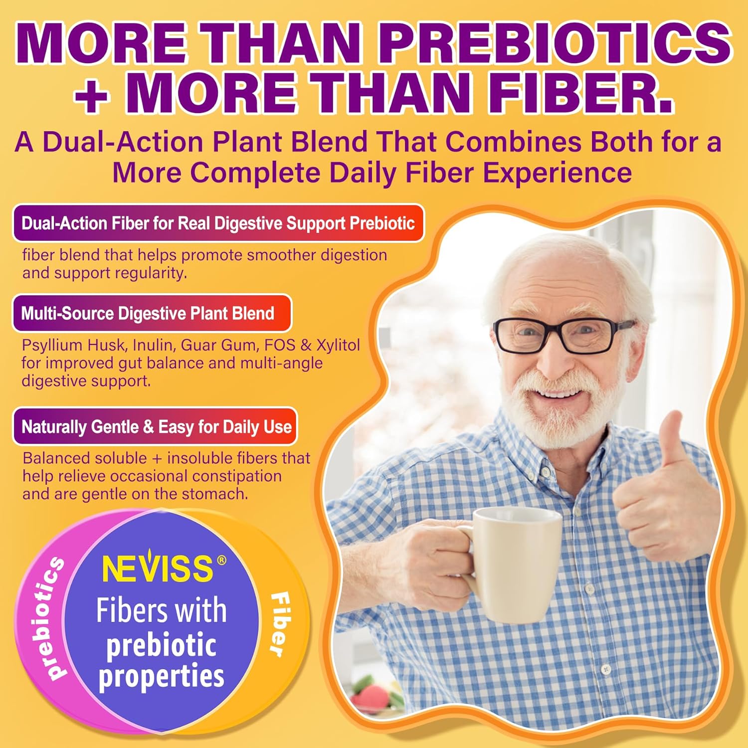 Fiber Gummies for Adults with Psyllium Husk, 7G(Soluble + Insoluble) Daily Prebiotic Fiber with Inulin, FOS, Guar Gum, Multivitamins for Daily Digestive Health, Regularity Support,Sugar Free,Pack of 2 - Image 5