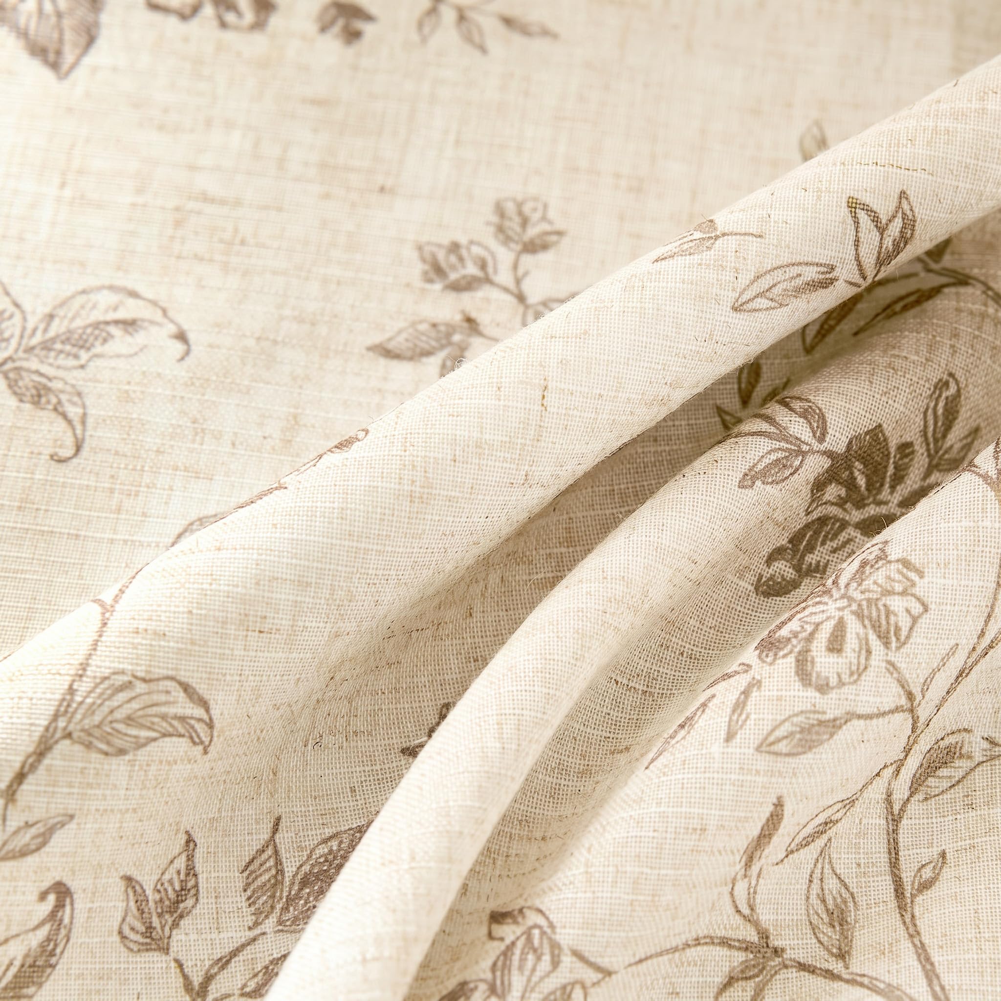 Linen Blackout Curtains - Floral Taupe Panels -7