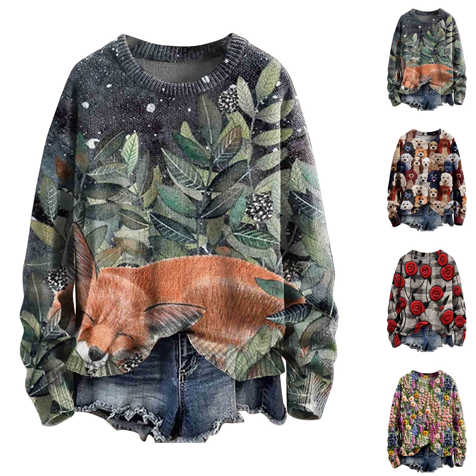Sudadera navideña para mujer, sudadera con capucha con capucha con estampado 3D, camiseta de manga larga, cuello redondo, manga larga, sudaderas de Navidad, suéter de Navidad, sin capucha, tops