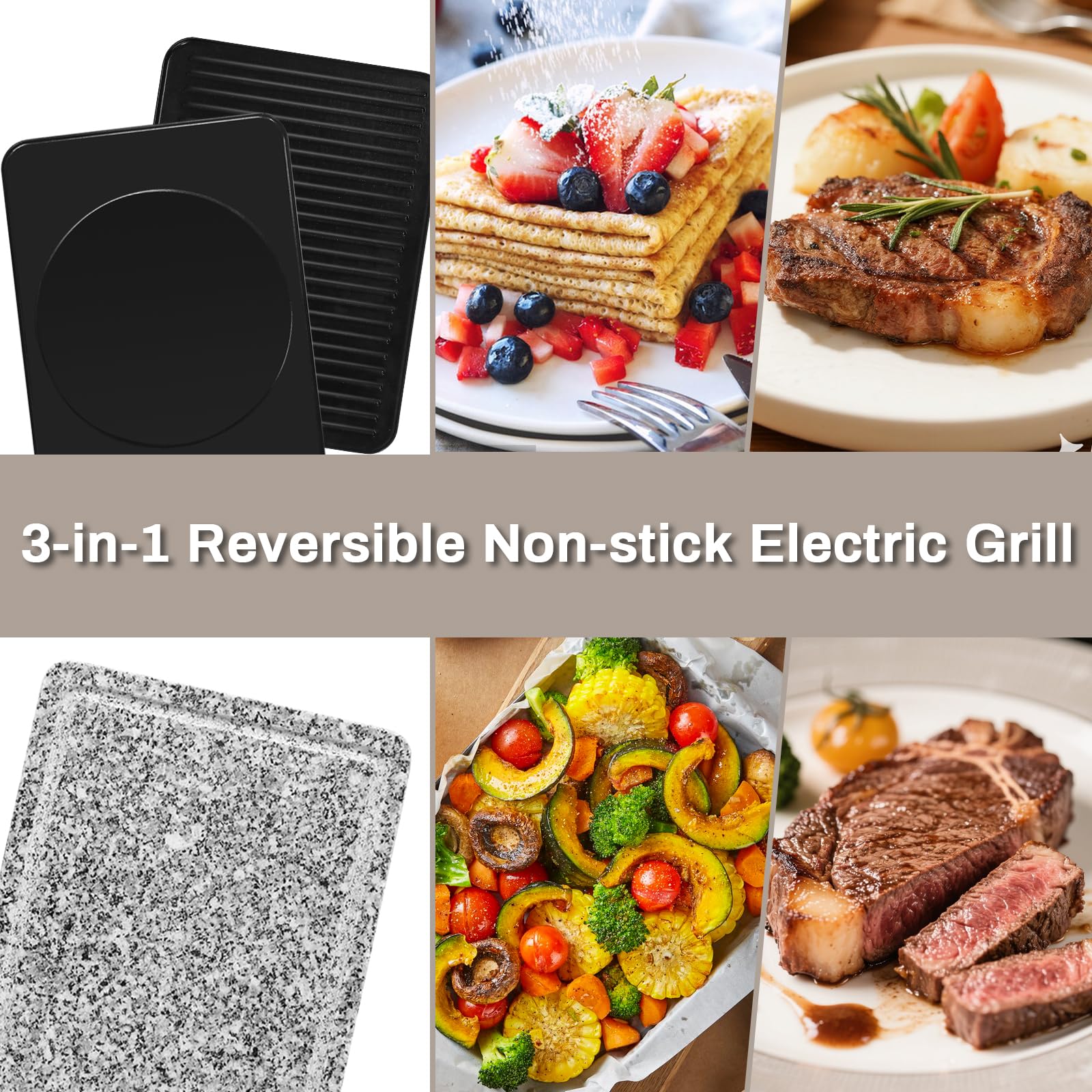 HengBO Raclette 8 Personas - Raclette Grill Electrico con Piedra para Asar Carne, Plancha Antiadherente Reversible y 8 Sartenes, Parrilla Electrica Barbacoa Sin Humo para 6 8 10 Personas, 1300 W