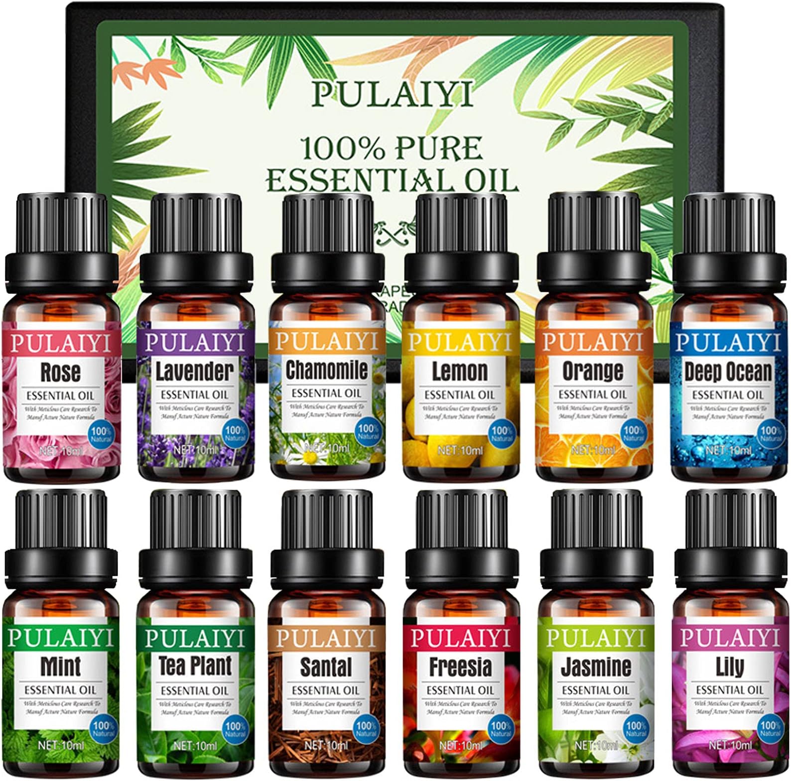 Homkare Fragrance Oils, 10ml Essential Oil Set, Pure Scented Fragrance Oils for Soap, Candles & Bath Bombs Making (12 Scents)