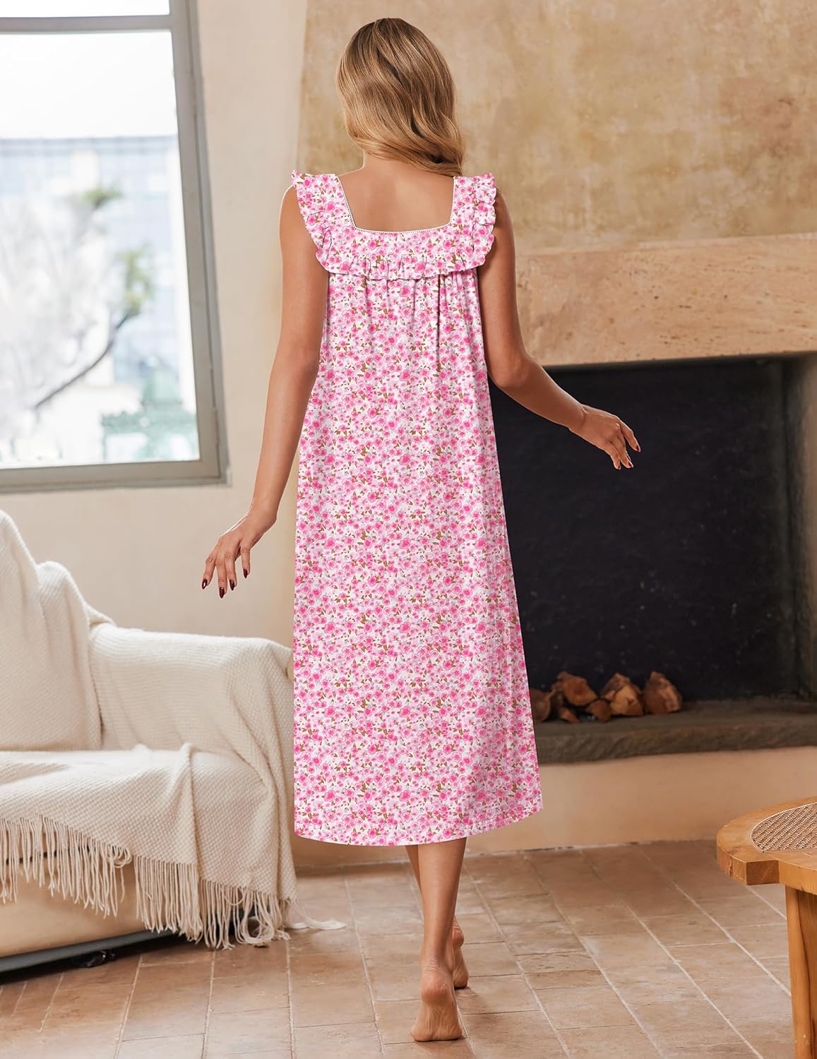 Ekouaer Cotton Nightgowns for Women Long Sleeveless Night Gown Victorian Sleep dress Soft Night Dress Ladies Sleepwear - Image 5