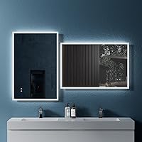 Vista 2 de 36" W x 24" H Modern Wall Mounted LED Backlit Anti-Fog Rectangular Bathroom Mirror with Temperature Adjustable and Memory Function Touch Switch