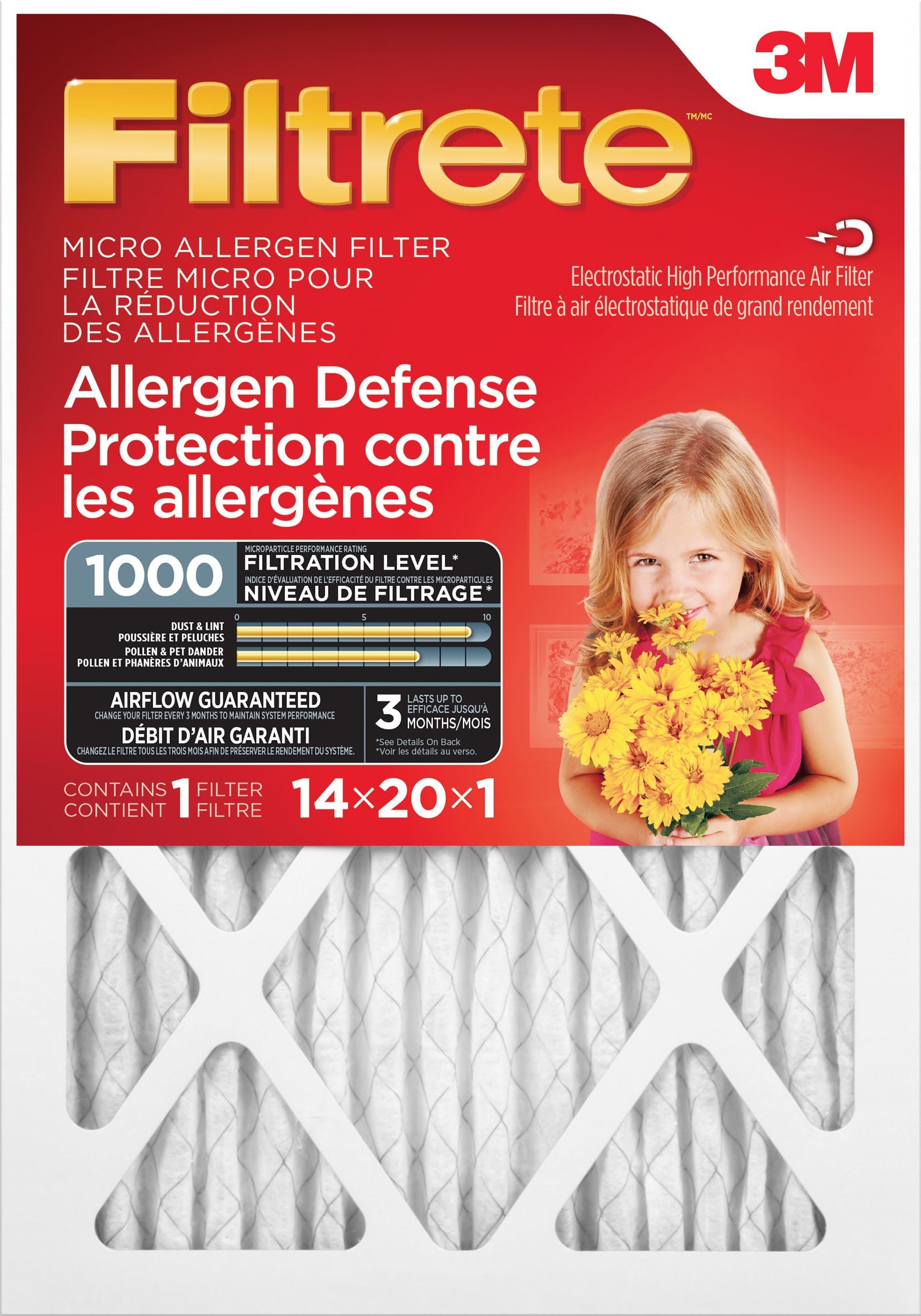 Filtrete 14x20x1 Furnace Filter, MPR 1000, MERV 11, Healthy Living Ultimate Allergen 3-Month Pleated 1-Inch Air Filters, 6 Filters