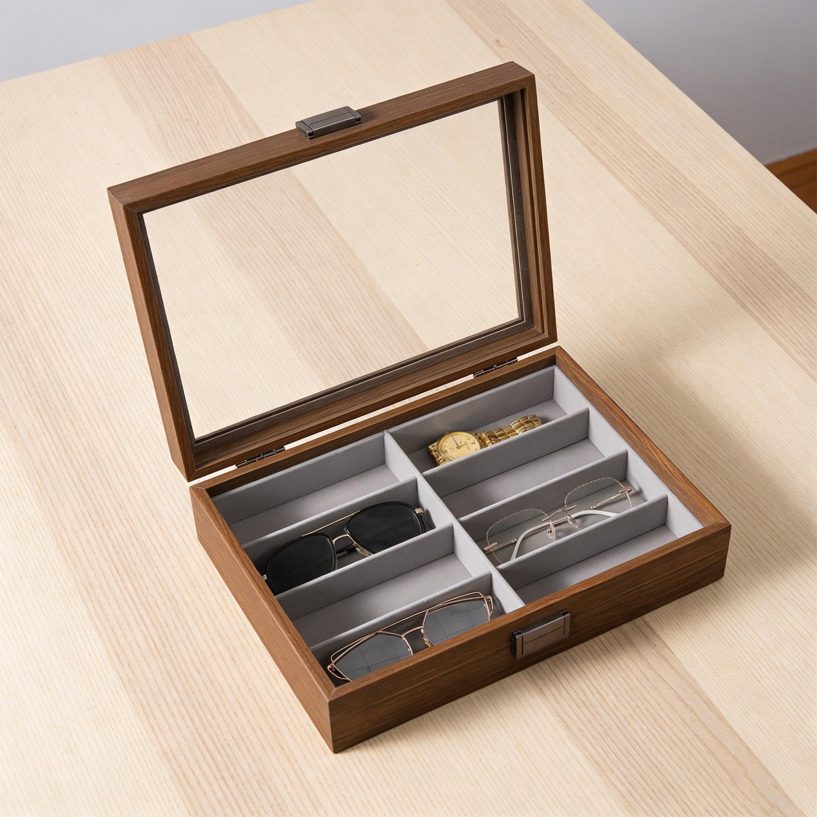 Organizzatore per Occhiali Da 8 Scomparti, Contenitore per Occhiali Da, Organizer per Gioielli con Coperchio Trasparente per Tavolo.