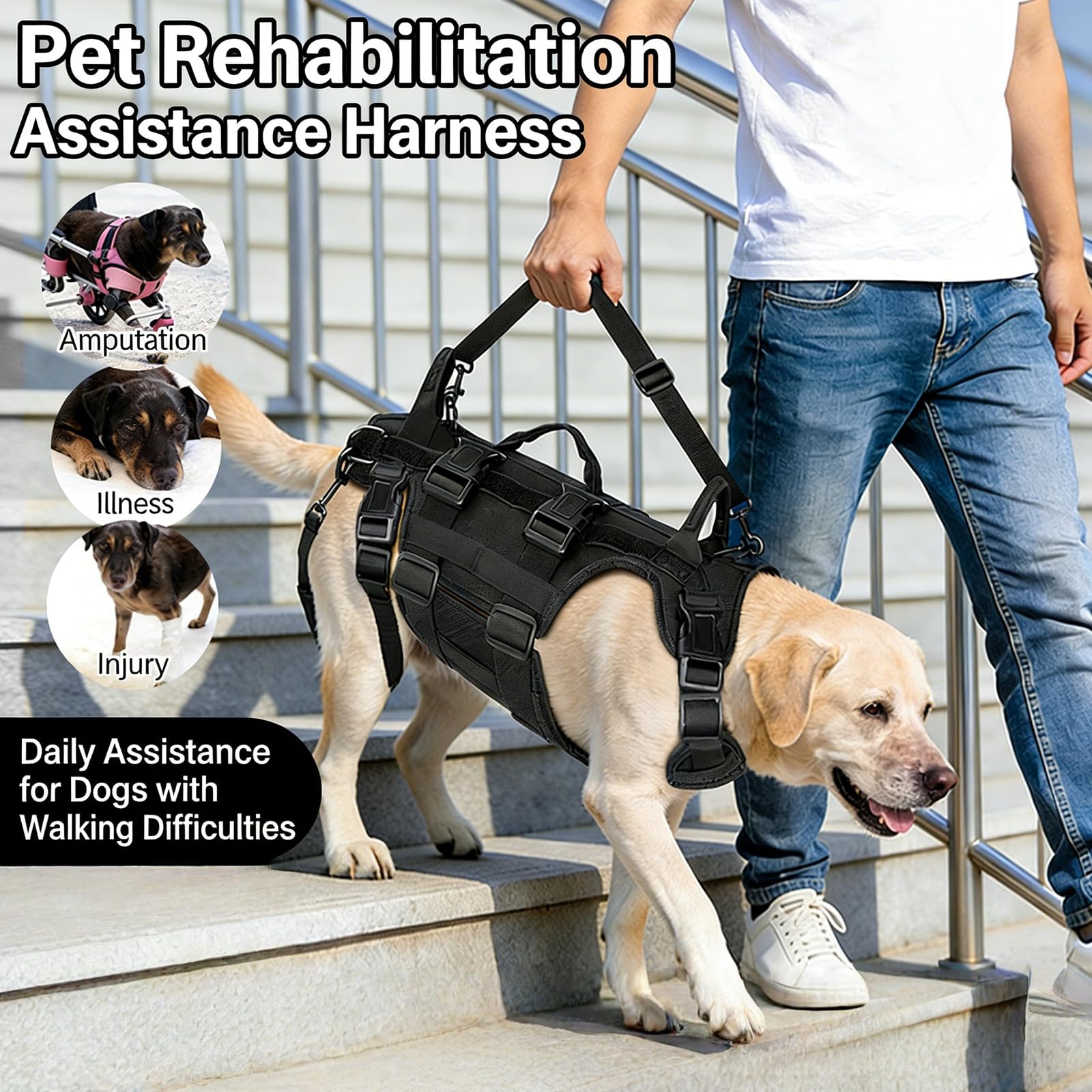Perro para mascotas mayores con elevación de cuerpo completo y asas acolchadas, arnés transpirable para perros