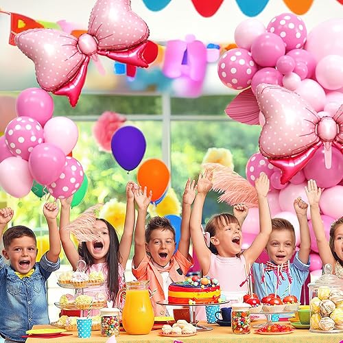 Miniatura 6 de Decoraciones de cumpleaños de ratón rosa, kit de guirnalda de arco de globo de ratón rosa con pajarita rosa, lunares rosa intenso para niñas,