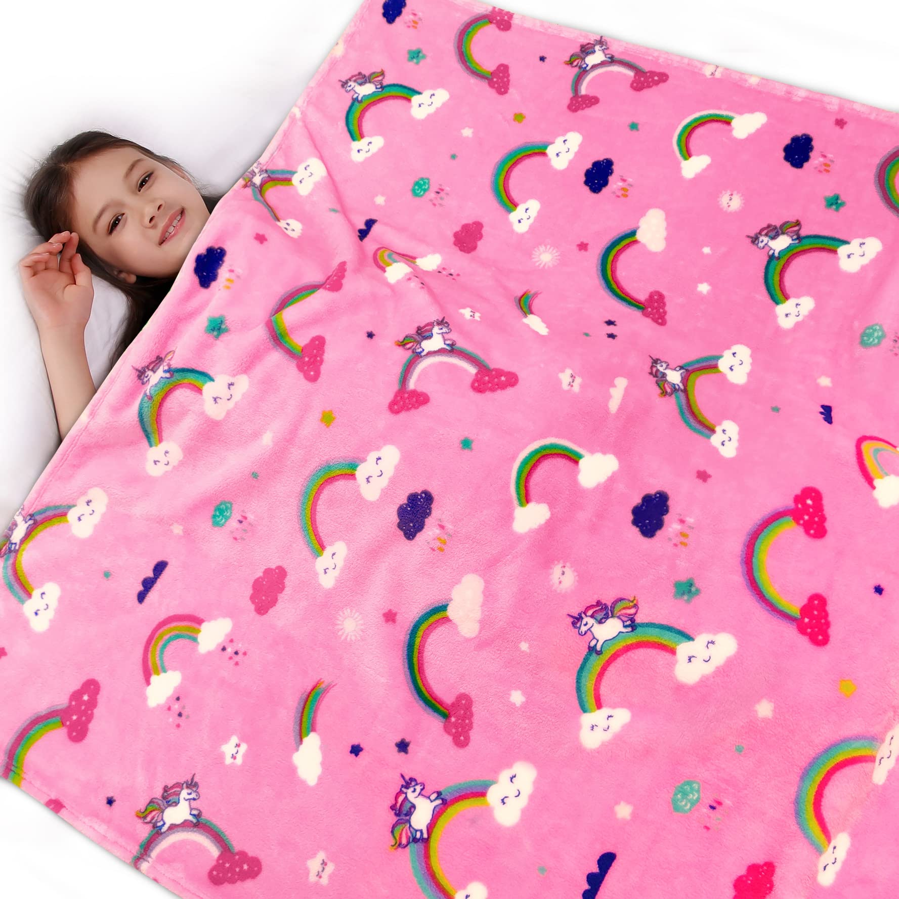 Lukeight Pink Rainbow Toddler Blanket Gifts for Girls, Plush Unicorns Throw Blanket for Kids and Adults, Thick and Warm Girls Blanket for Teens Birthday Gifts (Rainbow Unicorns, 50x60 Inches)
