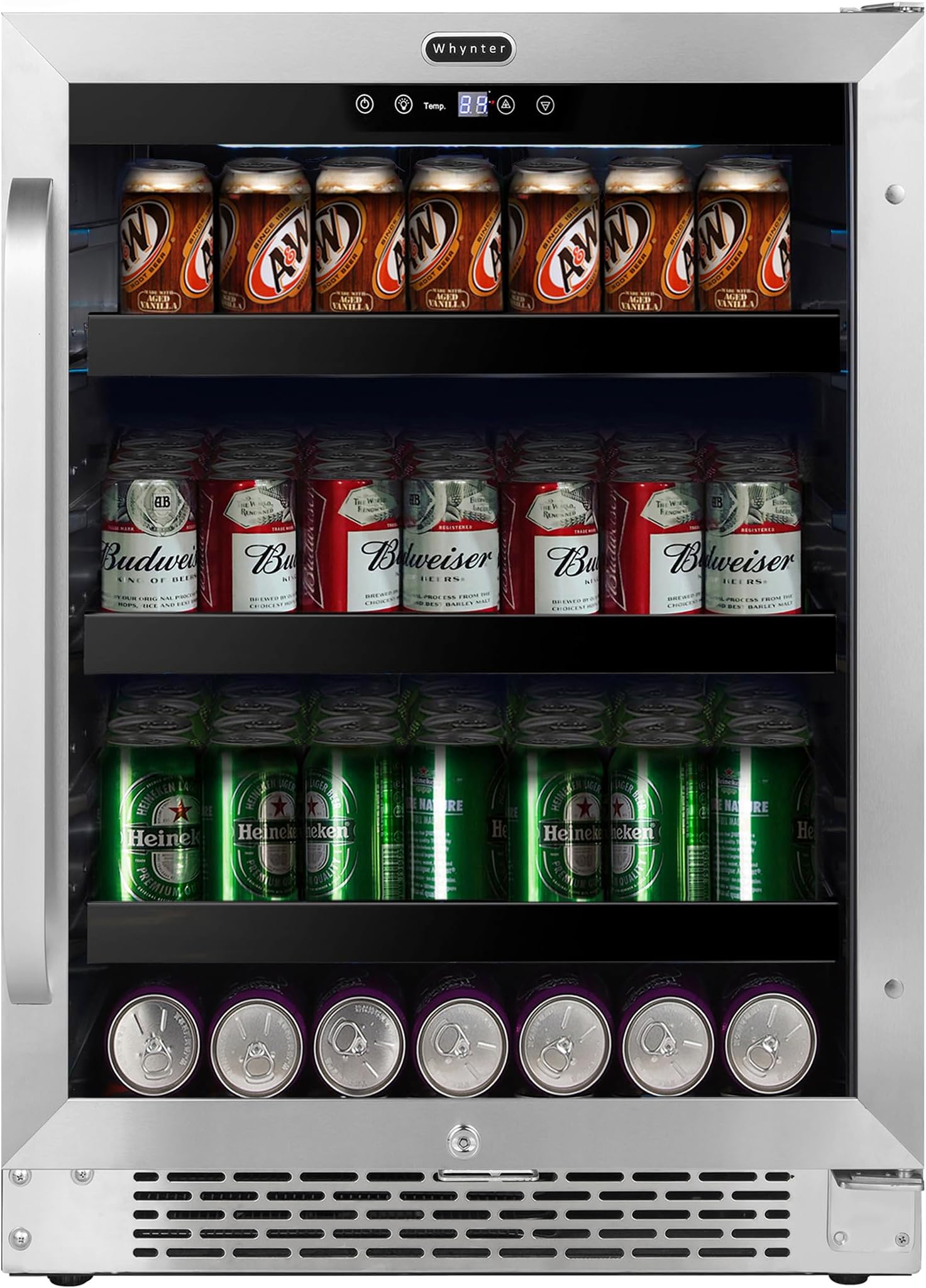 180 BBR-148SB Built-in 182 Can Undercounter Beverage Refrigerator with Reversible Door, Digital Control and Lock, 5.1 Cubic Feet, Stainless Steel