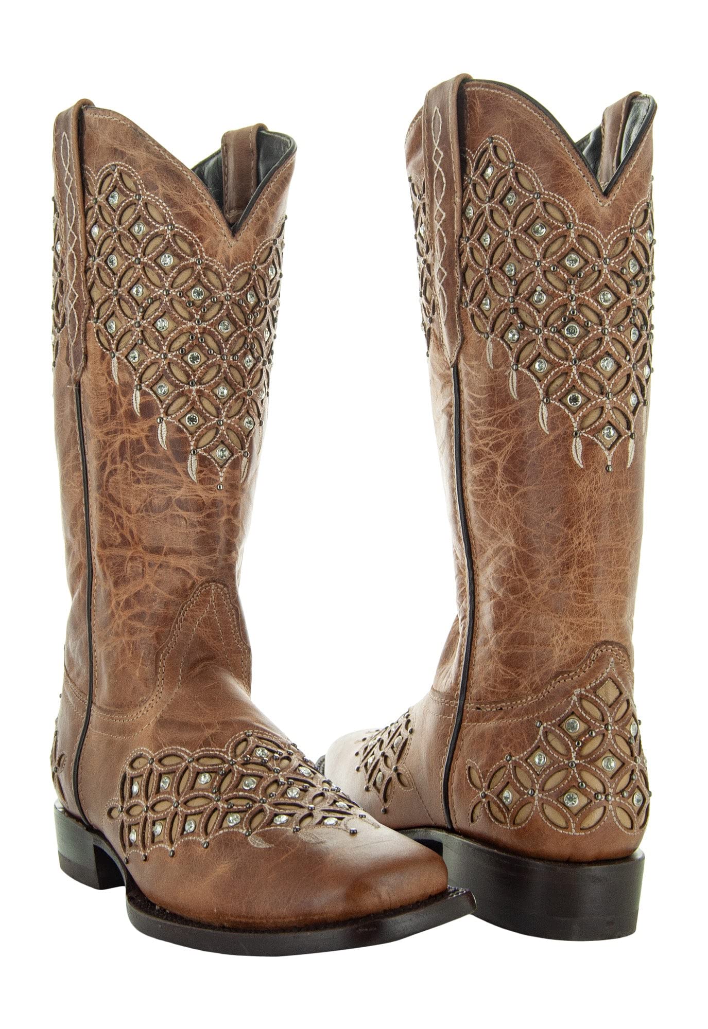 Soto Boots Womens Studded Inlay Cowgirl Boots Genuine Leather Cowgirl Boots Handcrafted Cowboy Boots For Women M50058