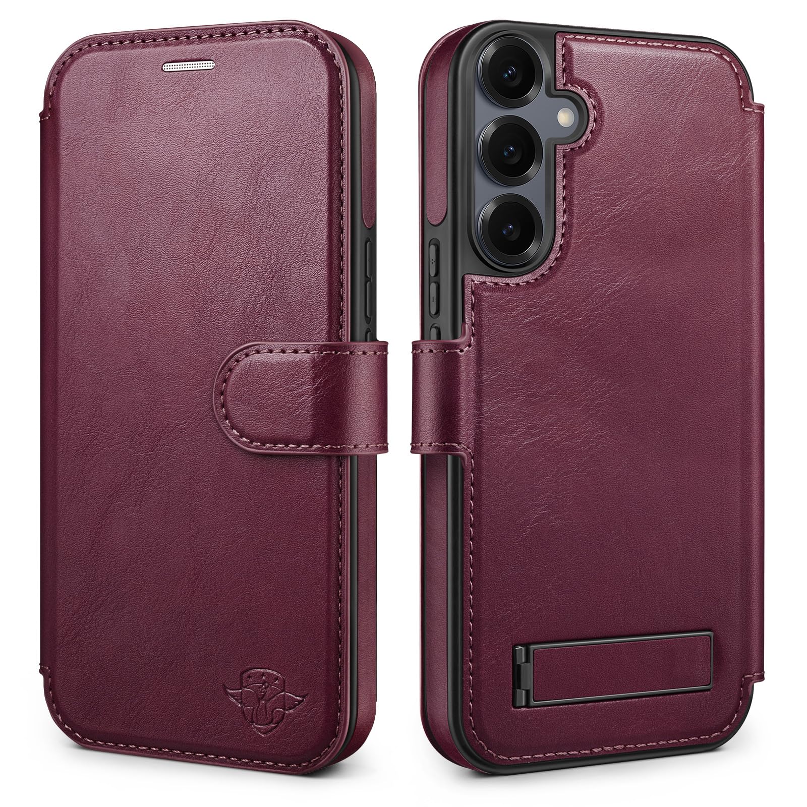 Custodia a portafoglio per Samsung Galaxy S25 [cavalletto invisibile integrato] [ricarica wireless] [3 slot per schede e blocco RFID] [pelle poliuretanica] custodia protettiva donna uomo per