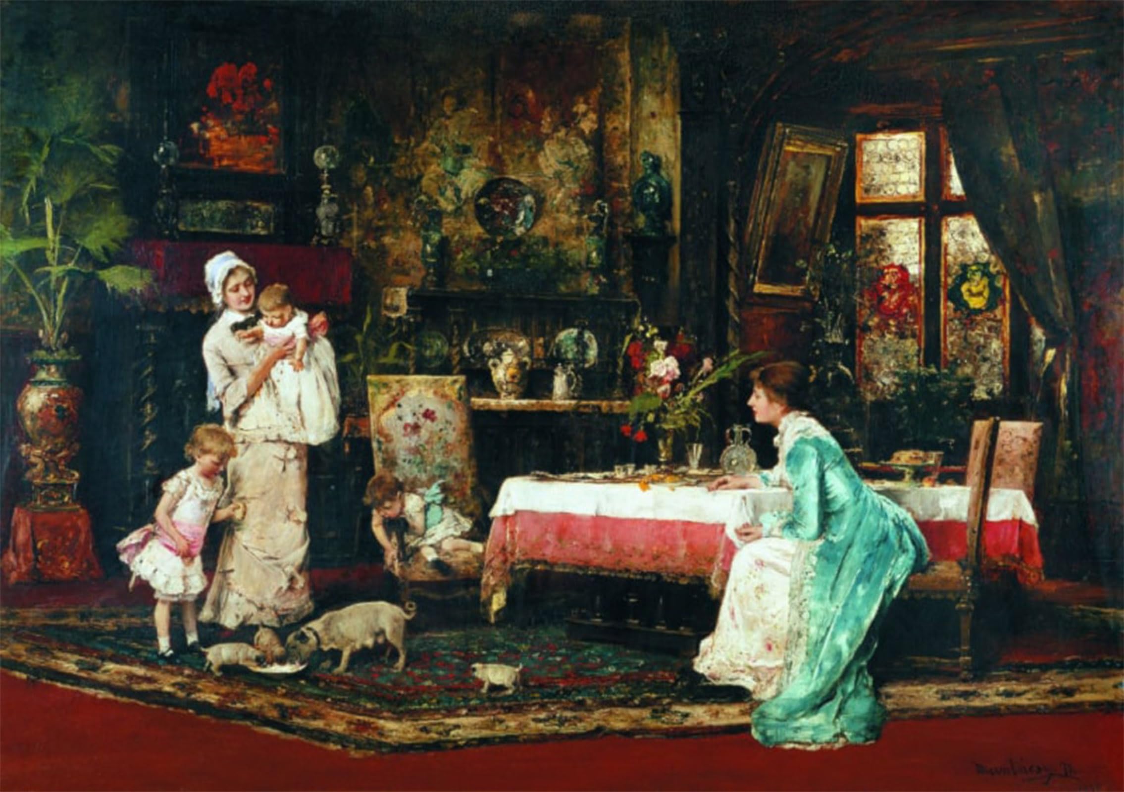 POSTERIIk Vintage Art Print Images Pictures Print Two Families by Mihaly Munkacsy Modern Colour Posters for Office Home Decor 60x90cm