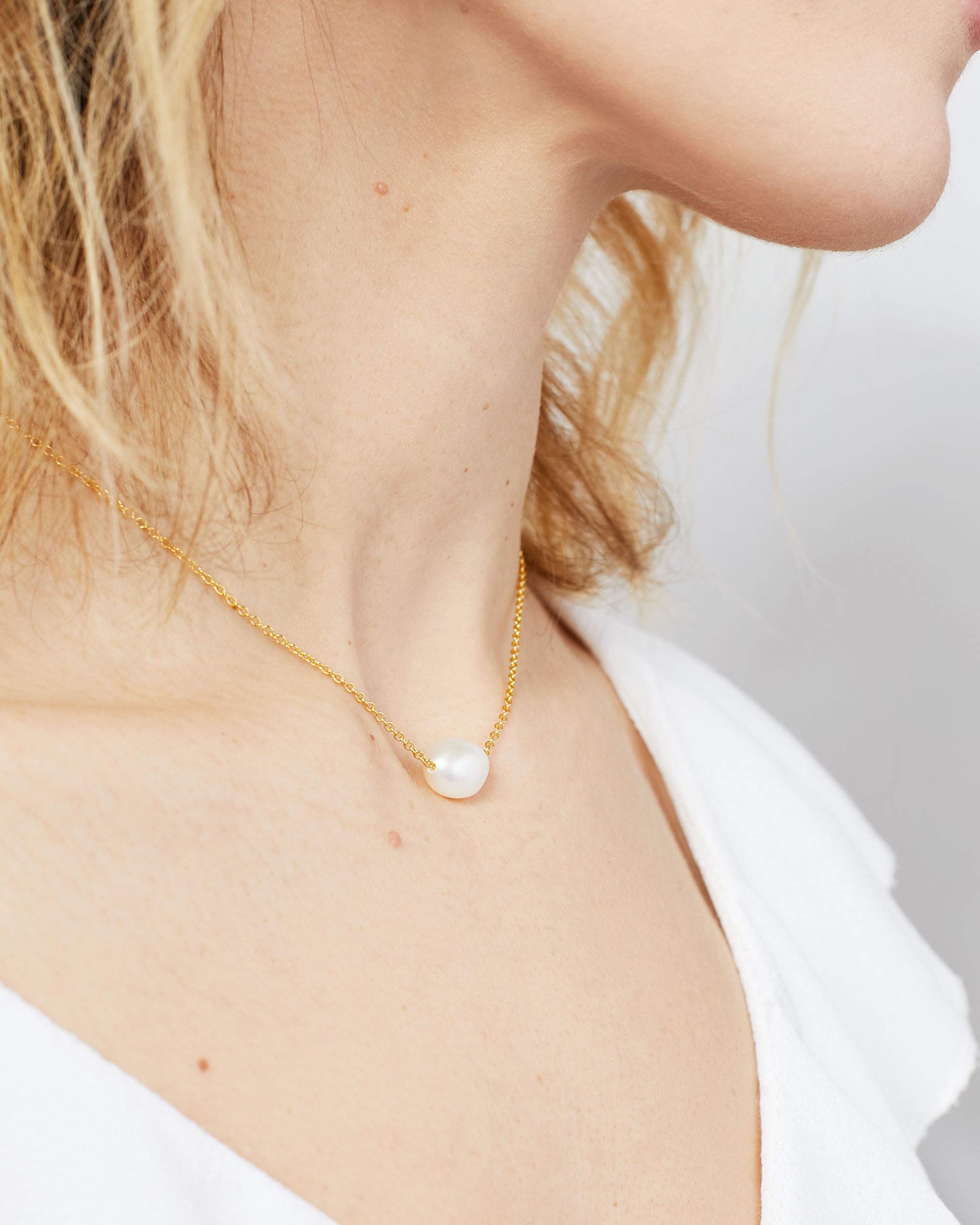 Secret & You Collar de Mujer de Perlas Cultivadas Barrocas de Agua Dulce - Cadena y Colgante Disponible en Acero Inoxidable y en Plata de Ley de 925 Bañada en Oro de 18k 38 a 45 cm de Largo