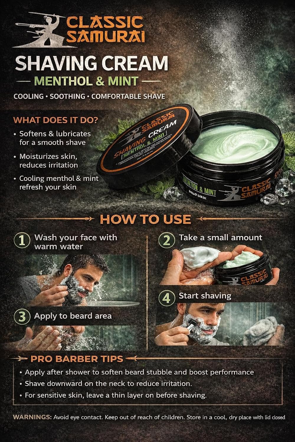 Shaving Cream, Menthol & Mint, 150ml, Repairs and Calms Skin Irritation