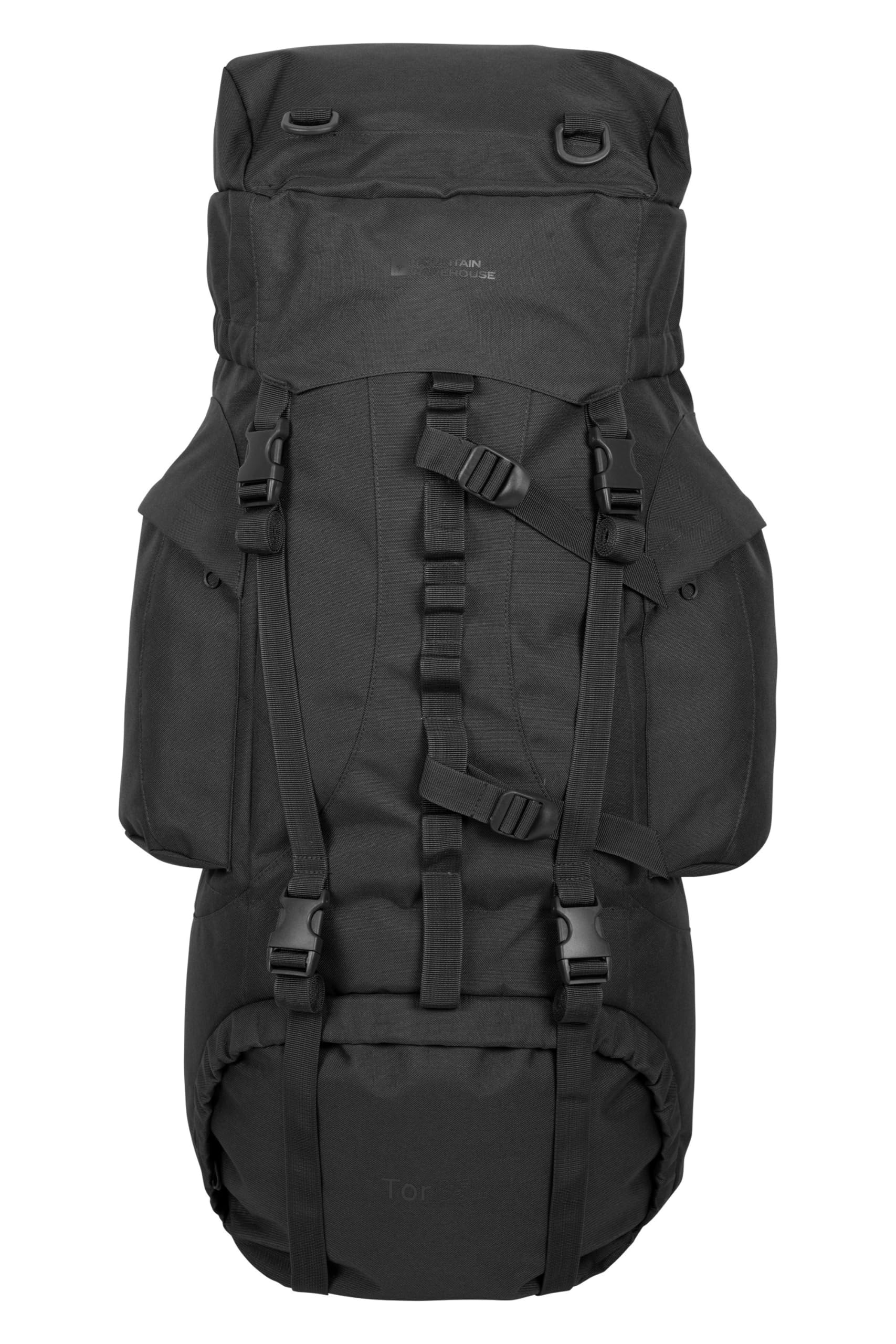 Mountain Warehouse Unisex Black 'Tor' Padded Multiple Pockets Travelling Rucksack 65L In