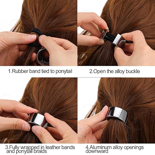 Miniatura 3 de Yaomiao 3 piezas de metal circulares para el cabello, bandas elásticas para el cabello, soporte para cola de caballo, accesorio de cuerda para