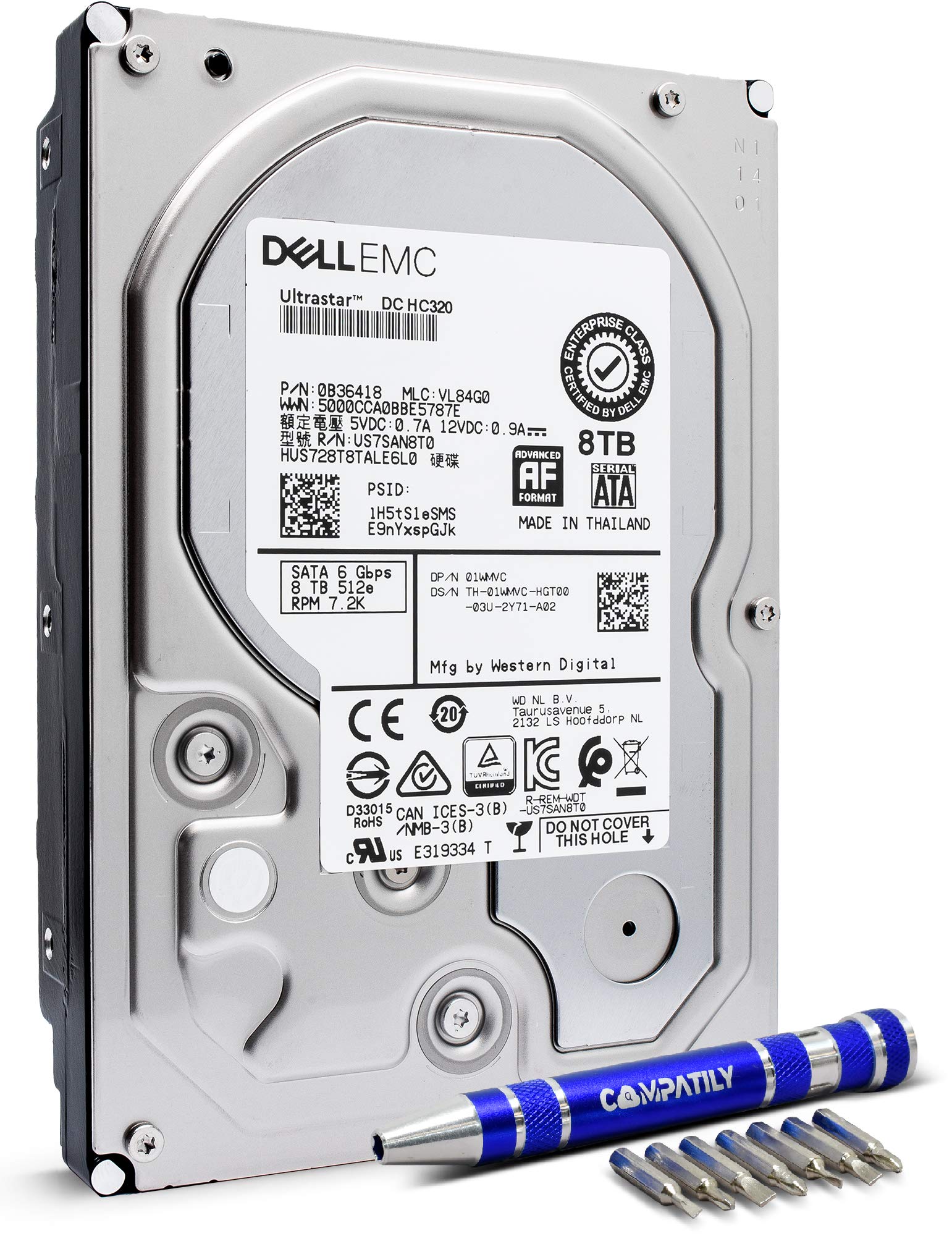 HGST 8TB SATA III 3.5-inch Internal Hard Disk Drive | Ultrastar DC HC320 HUS728T8TALE6L0 | Bundle with Compatily Screwdriver Compatible with Desktop Computers, Workstation PC, Mac, NAS & CCTV DVR