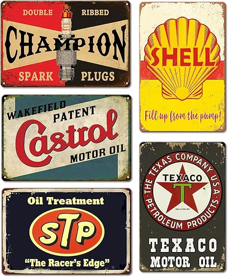 Vintage Metal Tin Signs Retro Garage Signs For Men Wall Decorations Old Car Shop Posters Oil And Gas Station Sign Man Cave Decor 5 Pces 8×12 Inch