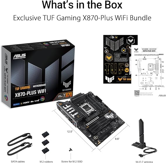ASUS TUF Gaming X870-PLUS WiFi AMD AM5 X870 ATX Motherboard, 16+2+1, 80A SPS Power Stages, DDR5, PCIe 5.0 Ready, Four M.2 Slots, Wi-Fi 7, 2.5Gb LAN, HDMI, USB4 40Gbps, SATA 6 Gbps, USB 20Gbps Type-C