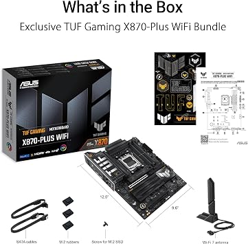 ASUS TUF Gaming X870-PLUS WiFi AMD AM5 X870 ATX Motherboard, 16+2+1, 80A SPS Power Stages, DDR5, PCIe 5.0 Ready, Four M.2 Slots, Wi-Fi 7, 2.5Gb LAN, HDMI, USB4 40Gbps, SATA 6 Gbps, USB 20Gbps Type-C