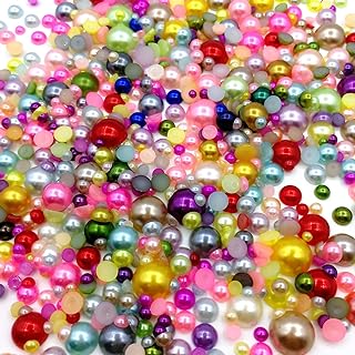 Amaney 1200pcs Half Round Imitation Pearls Beads Flatback Satin Luster ABS Assorted 3/4/5/6/7/8/9/10/12mm 100g/lot