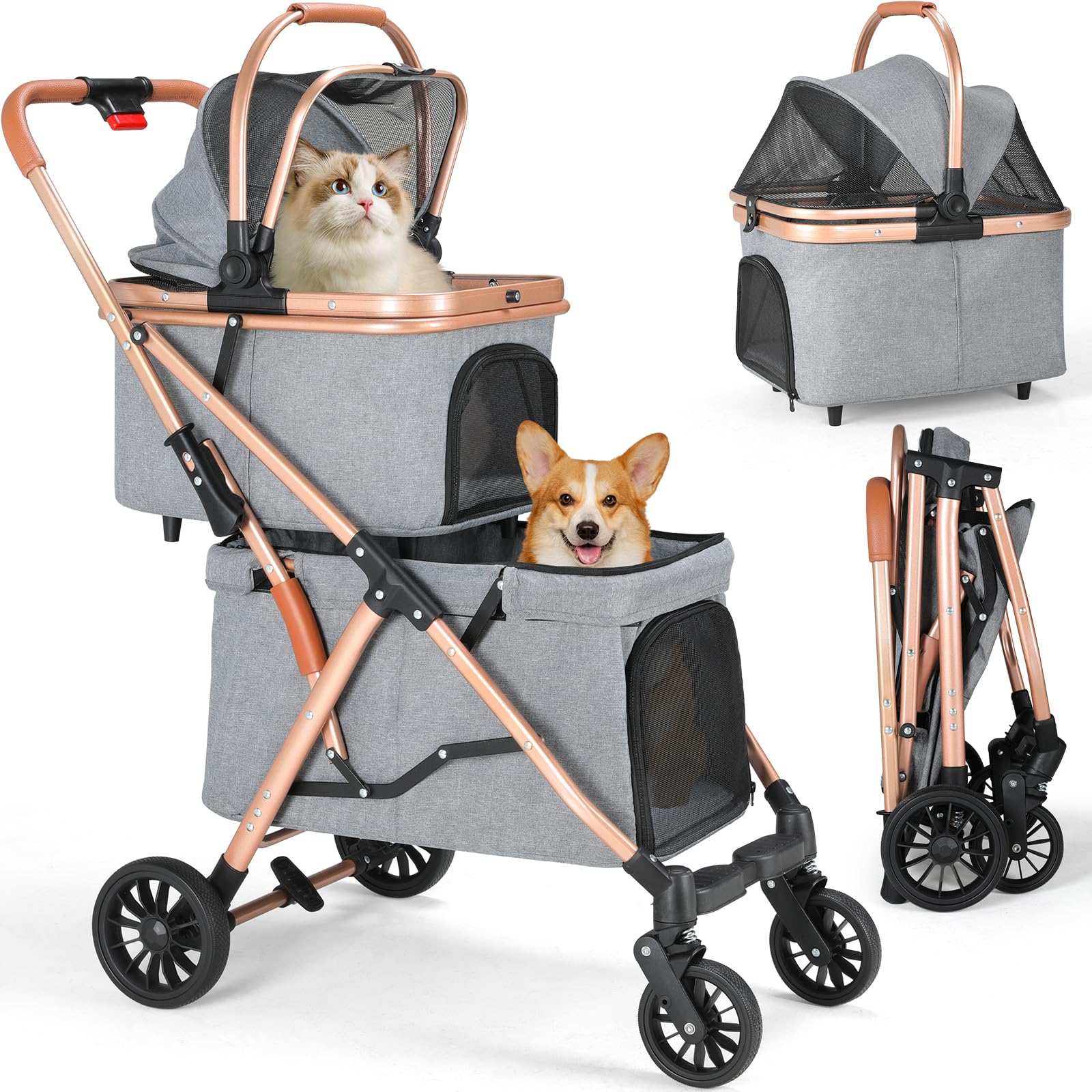 Hondenauto, 2 op 1 hondenbuggy, hondentrolley tot 15 kg, opvouwbare